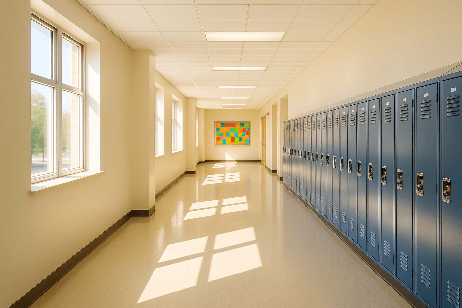 Bright school hallway